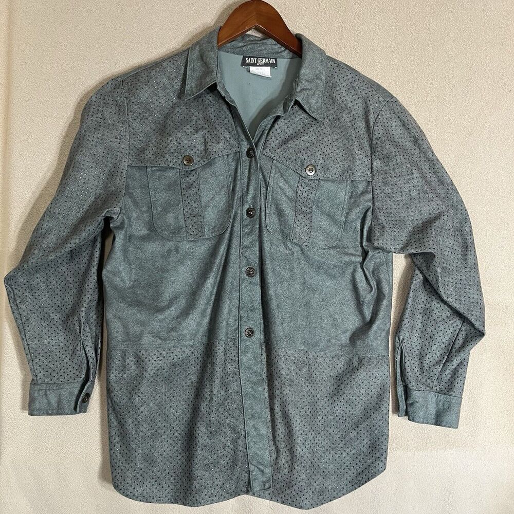 Saint‎ Germain Petite Size Large Sage Green Shirt Studded Button Up Made In USA